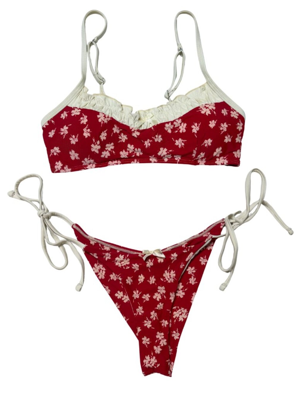 Seamolly Red and White Ruffle Printed Bikini Two Piece Swimsuit Size Small